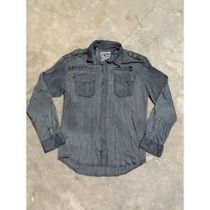 Affliction Black Premium Long Sleeve Shirt Mens XL Gray Athletic Fit Grunge Y2K